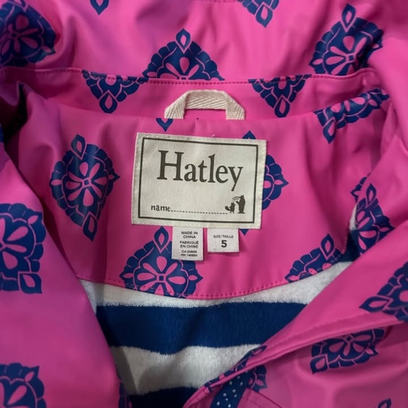 Hatley Kids Raincoat in Pink with Blue Accents - Picture 2 of 4